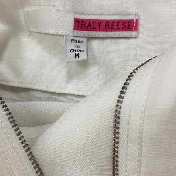 TRACY REESE White Linen Blend Zip Front Mini Dress Size Medium - Picture 7 of 8